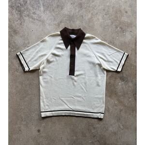 Vintage 60s/70s Donegal Colesta White/Brown Polo Shirt Size Medium